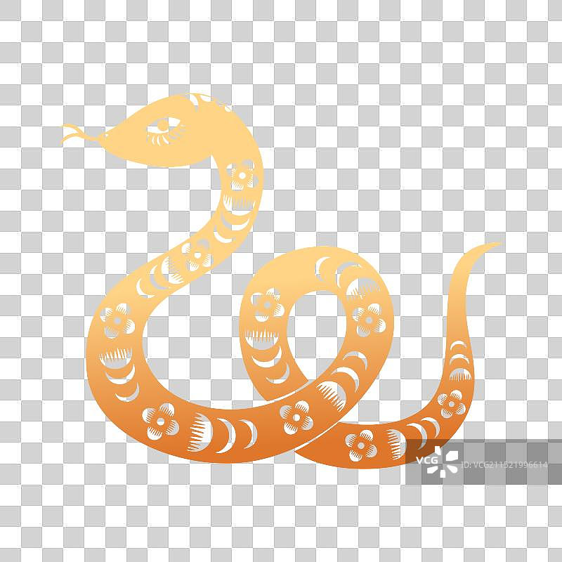 2025蛇年春节十二生肖巳蛇金色剪纸风格插画图片素材