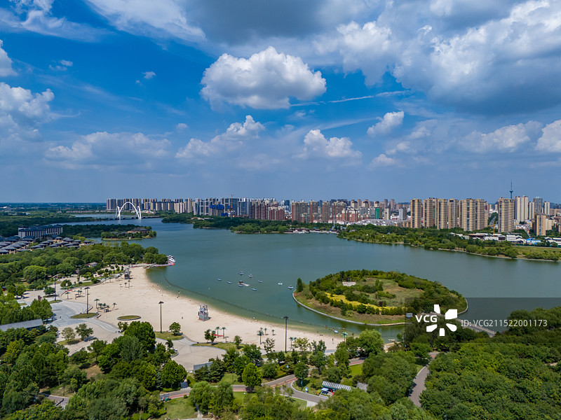 航拍河南开封西湖 开封银滩人工沙滩 开封黑岗口调蓄水库 汴西湖 郑汴新区开封新区图片素材