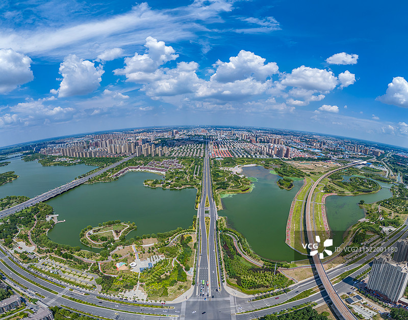 航拍河南开封西湖 开封黑岗口调蓄水库 湖泊-森林生态景观风景带 汴西湖 郑汴新区开封新区图片素材
