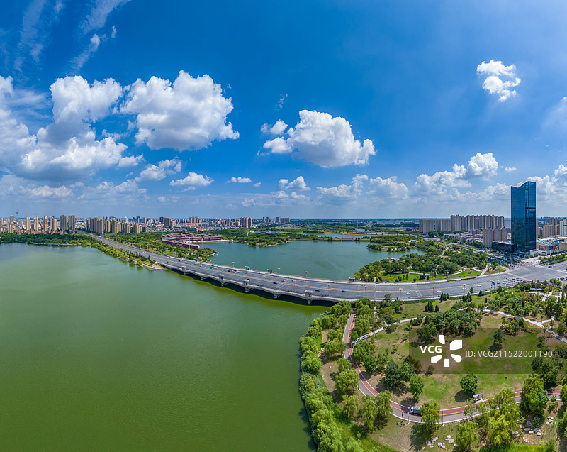 航拍河南开封西湖 开封黑岗口调蓄水库 湖泊-森林生态景观风景带 汴西湖 郑汴新区开封新区图片素材