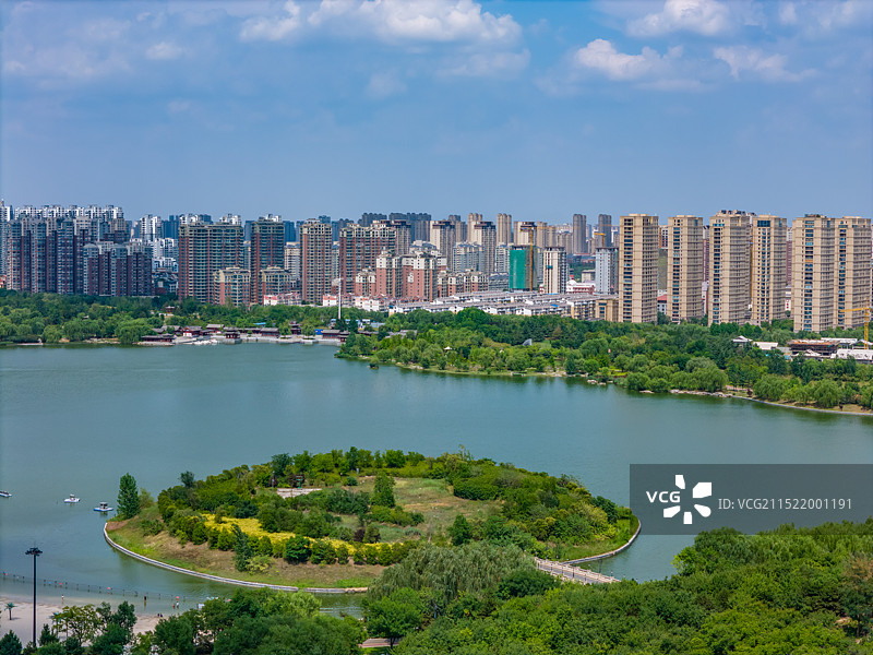 航拍河南开封西湖 开封黑岗口调蓄水库 湖泊-森林生态景观风景带 汴西湖 郑汴新区开封新区图片素材