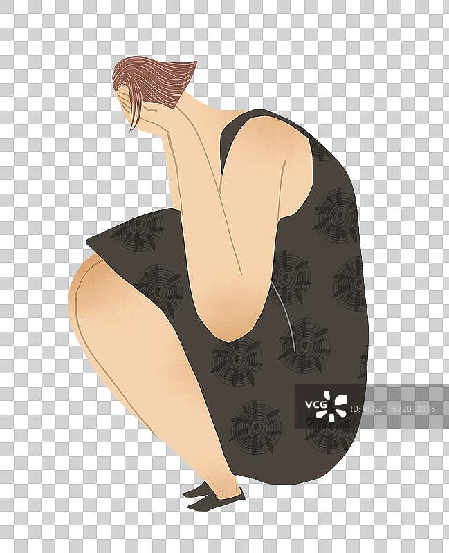 女孩掩面哭泣插画元素图片素材