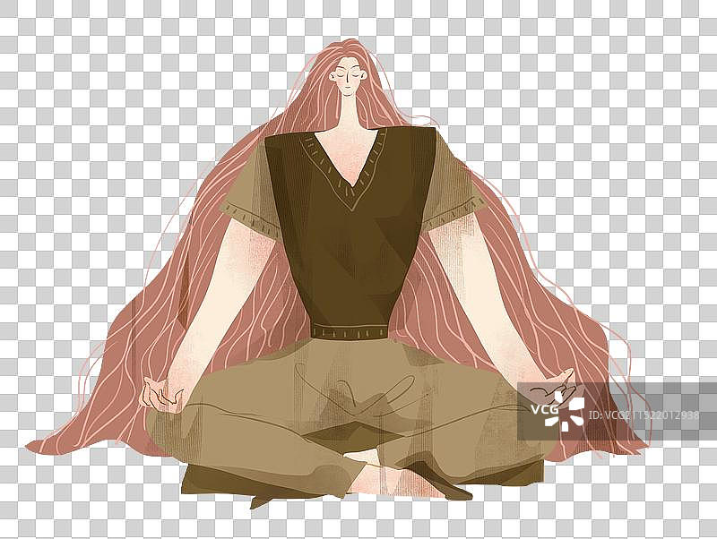 女性打坐冥想插画元素图片素材