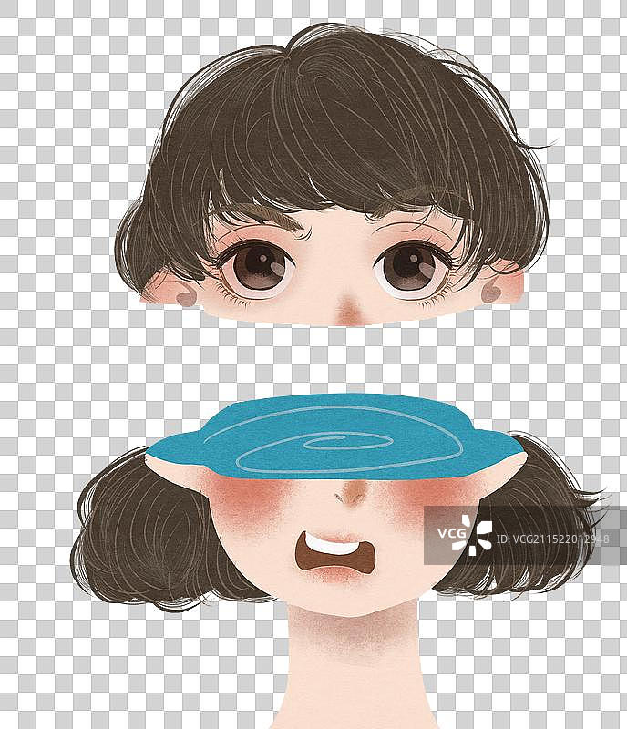 女孩的脑子断层插画元素图片素材