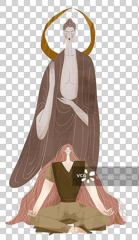 佛佗与禅修插画元素图片素材