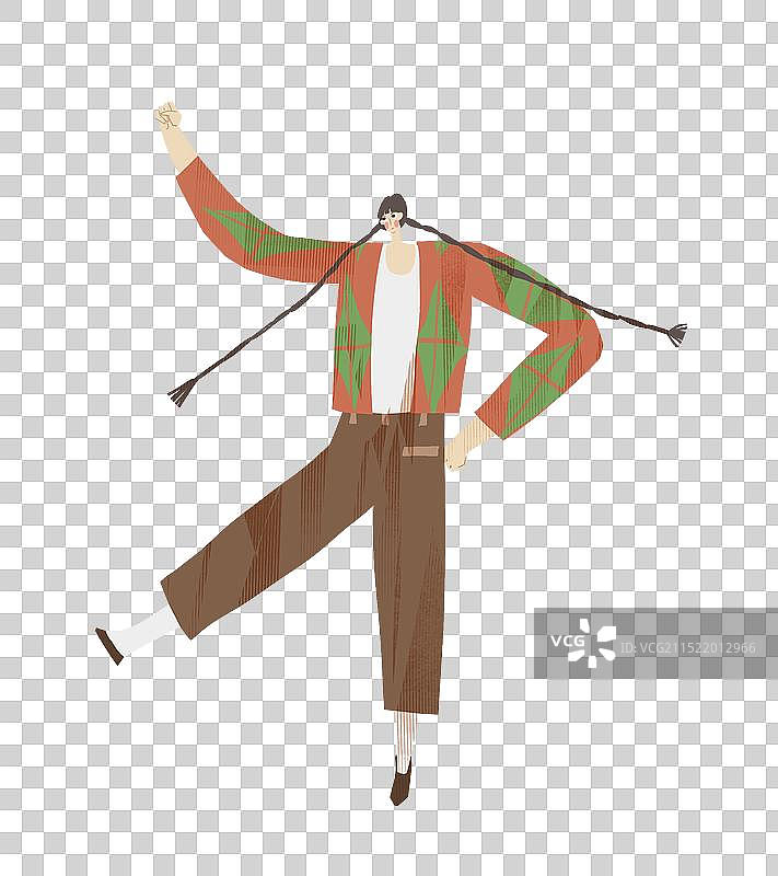 女孩举手插画元素图片素材