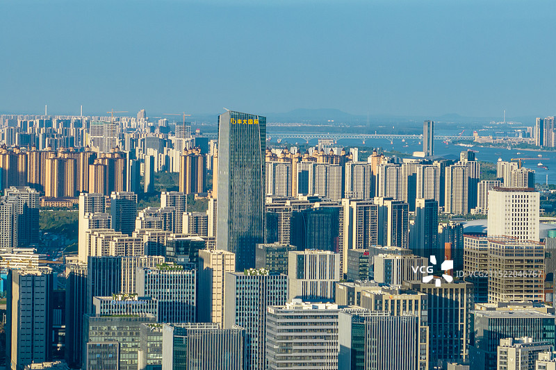 航拍南京江北新区城市滨江风光图片素材