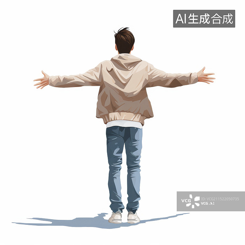 【AI数字艺术】张开双臂的年轻男性背影图片素材
