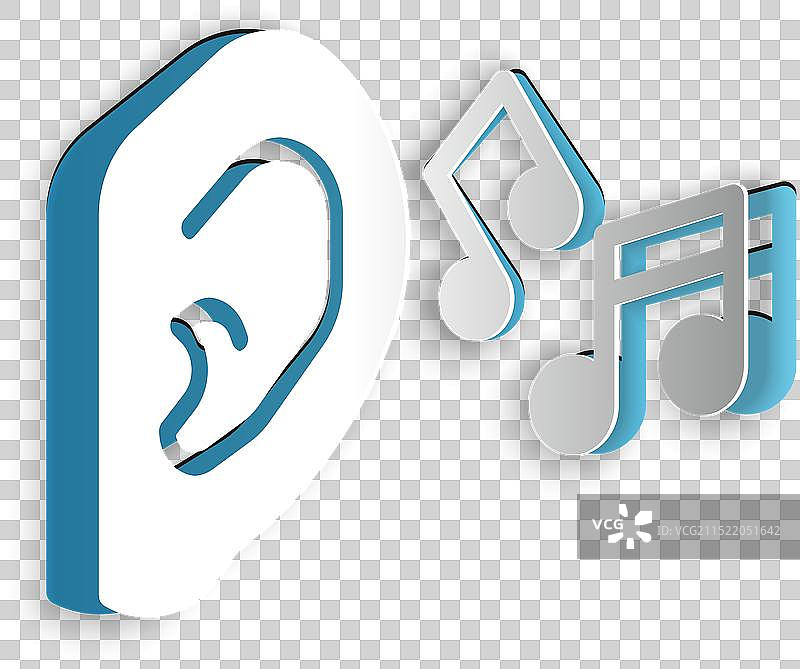 剪纸风格耳朵听觉信号图标图片素材