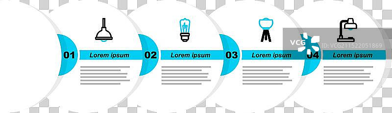 线条灯具组合：台灯、落地灯、灯泡图片素材