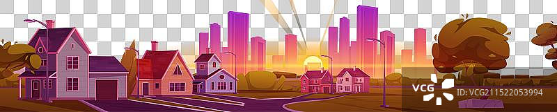 日出或日落时的郊区景观图片素材