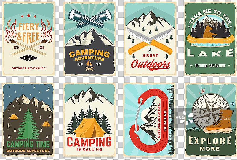 复古露营海报户外探险套装图片素材