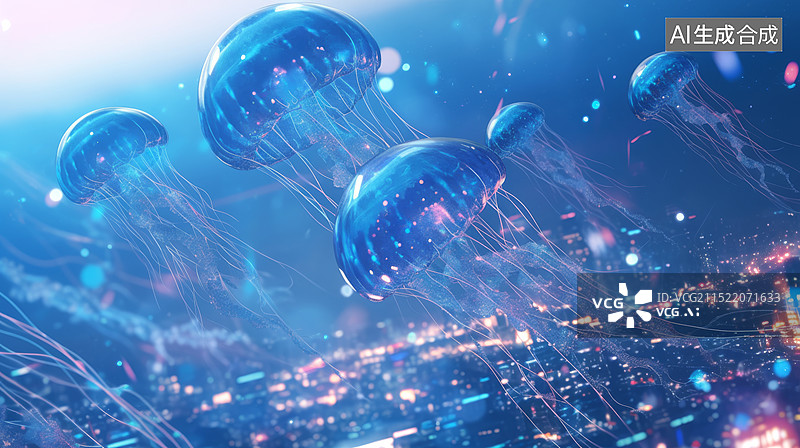 【AI数字艺术】水母游泳特写图片素材