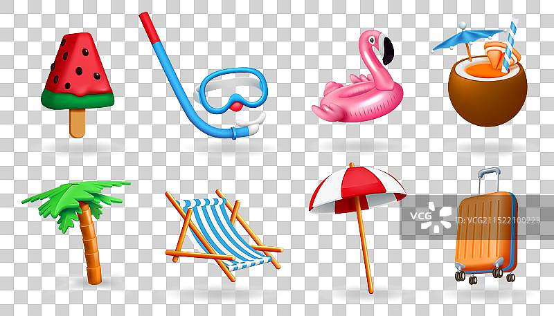 3D沙滩图标夏季阳光海洋假日图片素材