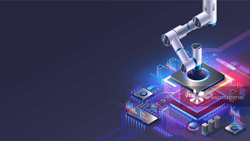 工业机器人机械手放置电子元件图片素材