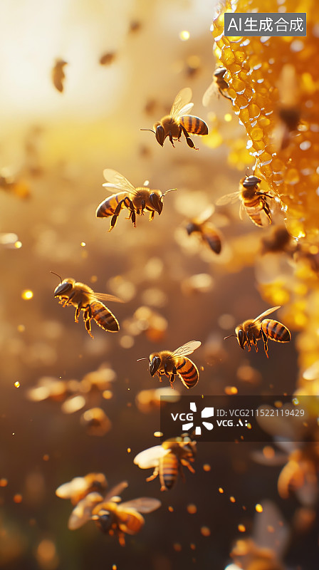 【AI数字艺术】蜜蜂采蜜的瞬间图片素材