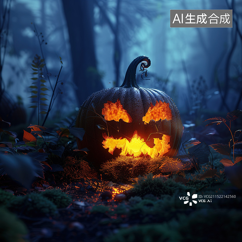 【AI数字艺术】万圣节南瓜和女巫图片素材