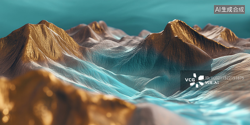 【AI数字艺术】山脉和丘陵流淌着金色图片素材