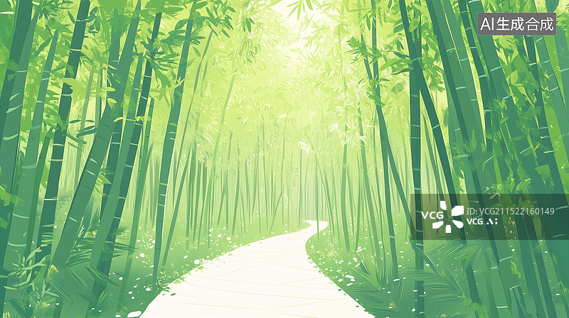 【AI数字艺术】茂密的竹林和幽静的小径插画背景图片素材