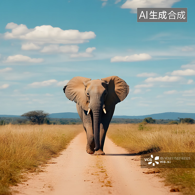 【AI数字艺术】非洲大草原上一头孤独的大象图片素材