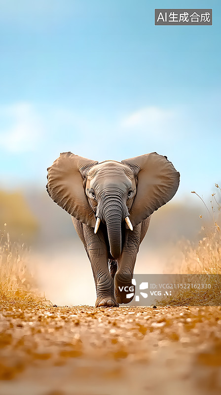 【AI数字艺术】非洲大草原上一头孤独的大象图片素材