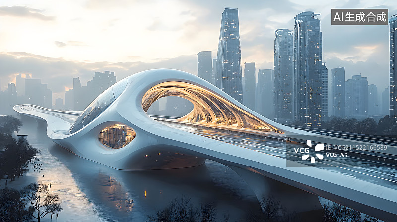 【AI数字艺术】现代化城市未来科技城市建筑桥梁图片素材