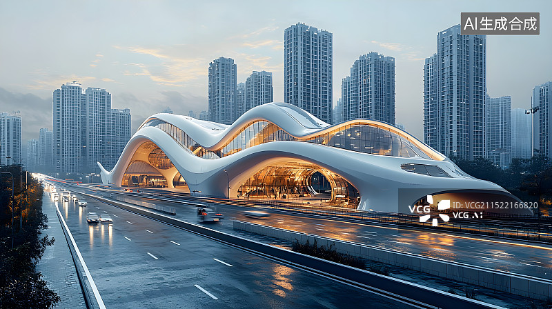【AI数字艺术】现代化城市未来科技城市建筑桥梁图片素材