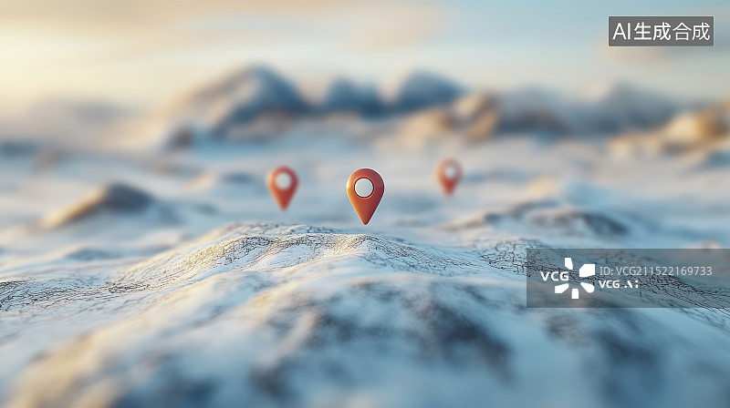 【AI数字艺术】雪地上定位坐标符号，导航定位概念图片素材