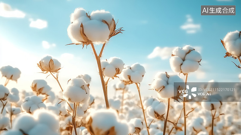 【AI数字艺术】棉花植物种植低视角特写图片素材