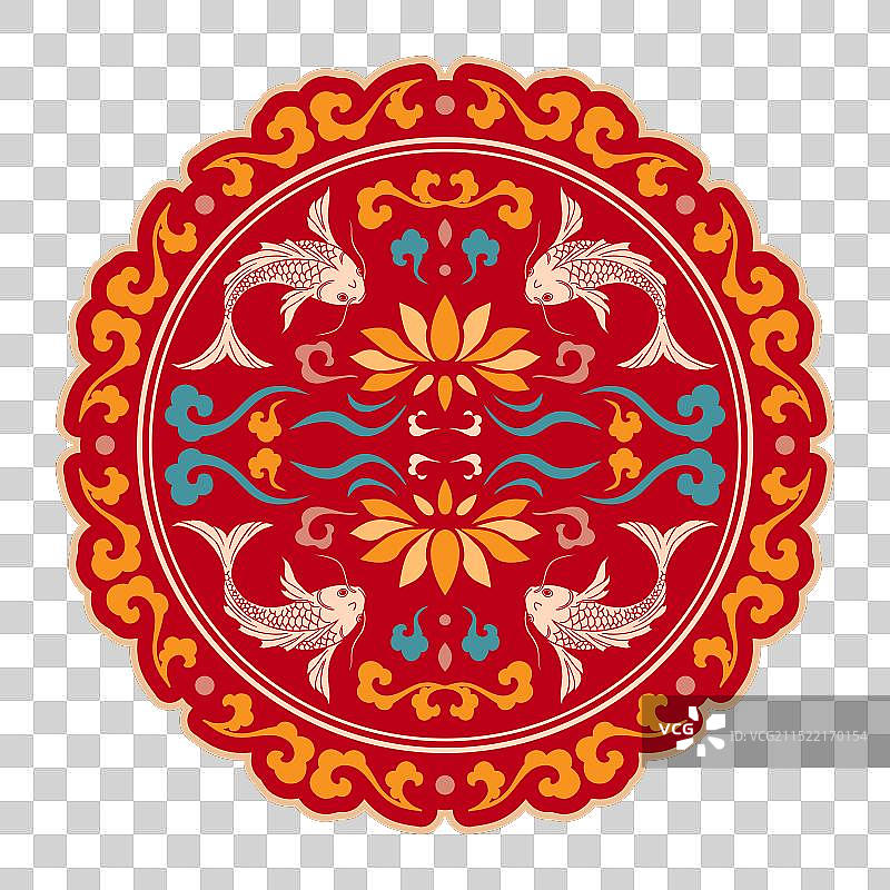 圆形红色祥云鱼纹素材图片素材