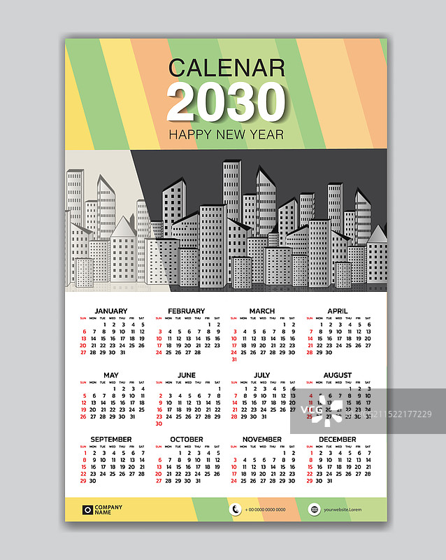 2030年几何风墙壁日历模板图片素材