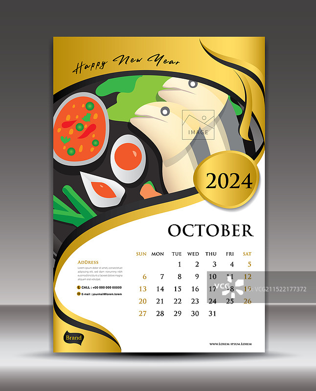 2024年日历模板：泰国美食主题十月图片素材