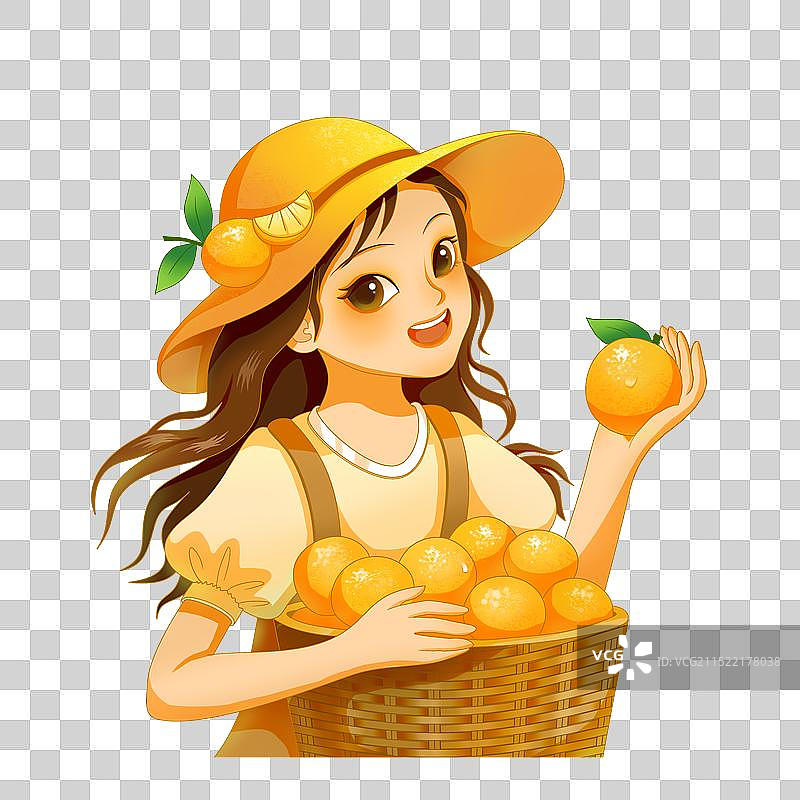 摘橙子的女孩图片素材