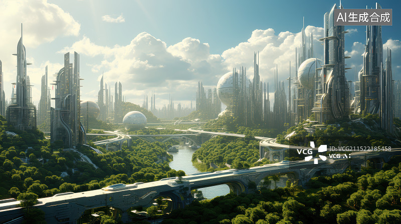 【AI数字艺术】绿色可持续环保城市概念图片素材