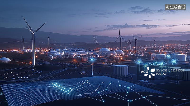 【AI数字艺术】图形界面的风力发电科技背景图片素材