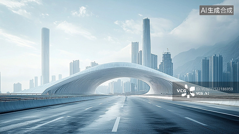 【AI数字艺术】未来城市道路汽车广告背景图片素材