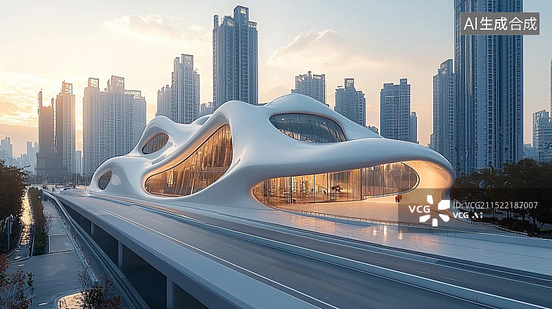 【AI数字艺术】未来城市道路汽车广告背景图片素材