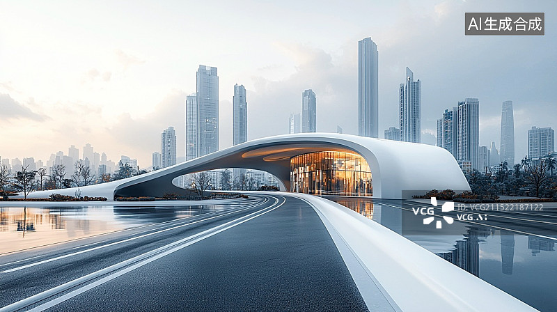 【AI数字艺术】未来城市道路汽车广告背景图片素材