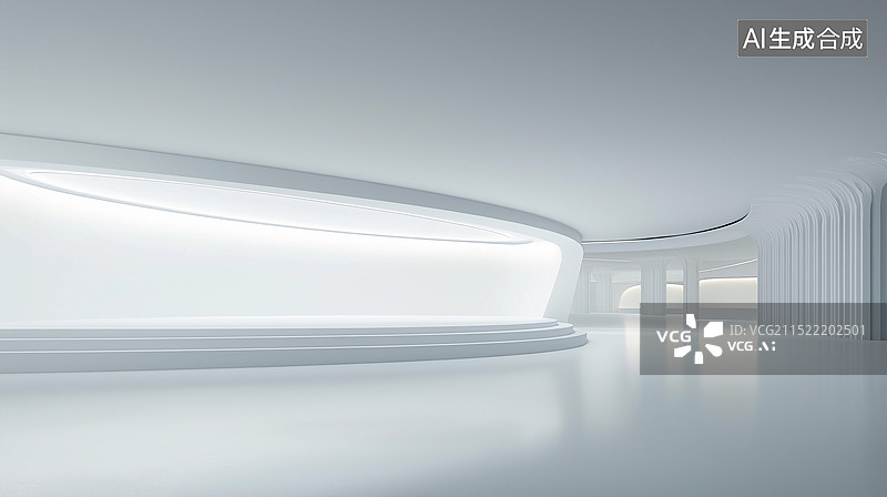 【AI数字艺术】未来科技风格白色室内空间图片素材