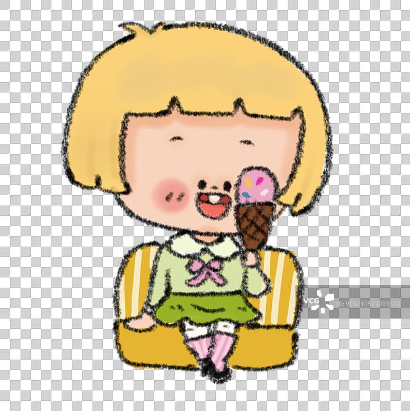 吃冰淇淋的小女孩 黄头发 学生 卡通图片素材