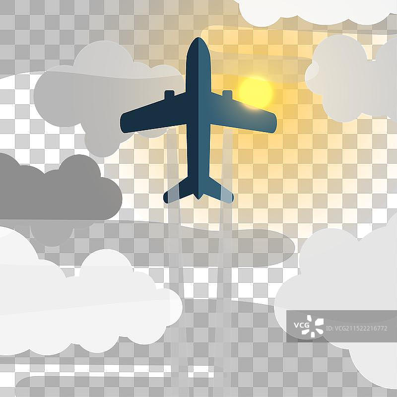 阳光下蓝天白云中的飞机图片素材