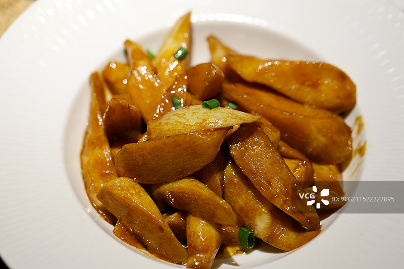 浙江绍兴湖州特色菜油焖茭白蔬菜 红烧图片素材