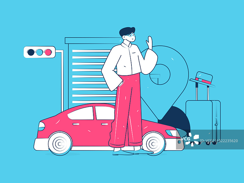 打车出行的人物扁平矢量概念运营手绘插画图片素材