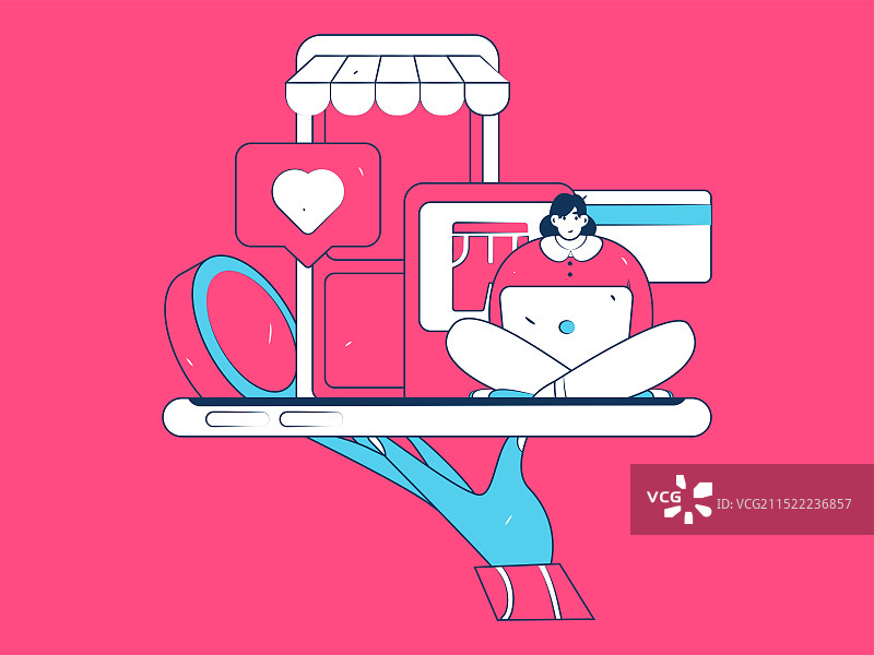 节日购物进行电商网购的人物扁平矢量概念运营手绘插画图片素材