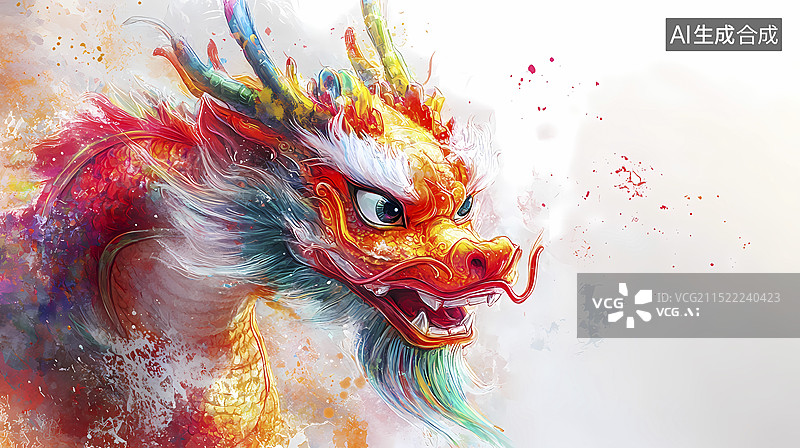 【AI数字艺术】彩色水墨中国龙插画海报背景图片素材