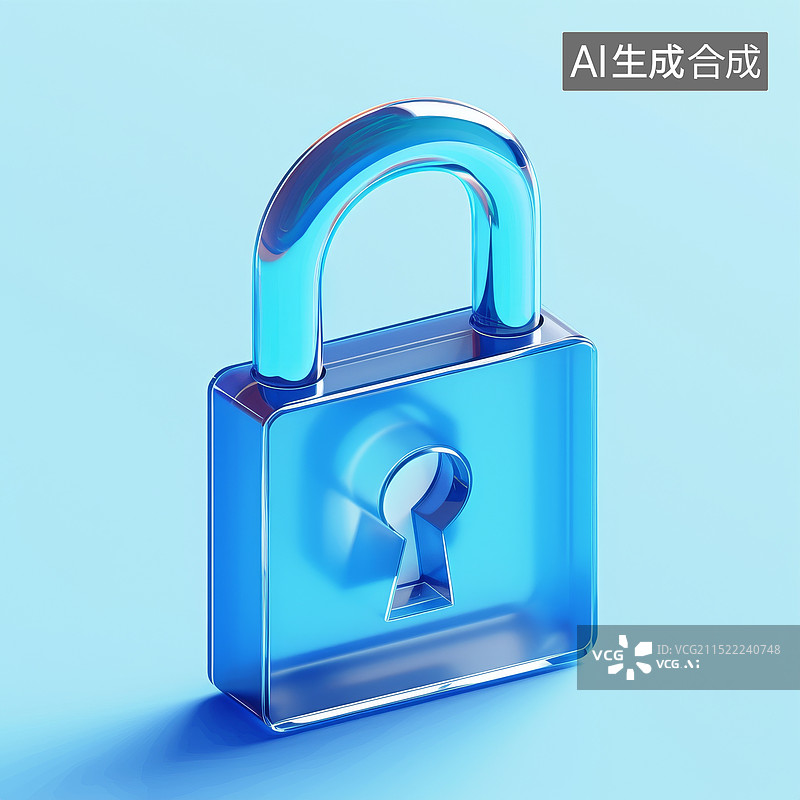 【AI数字艺术】玻璃质感锁与钥匙3D图标设计图片素材