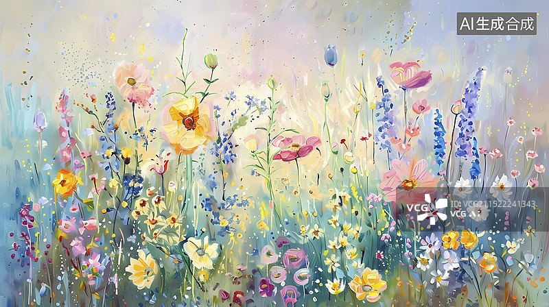 【AI数字艺术】春天花园油画海报背景图片素材