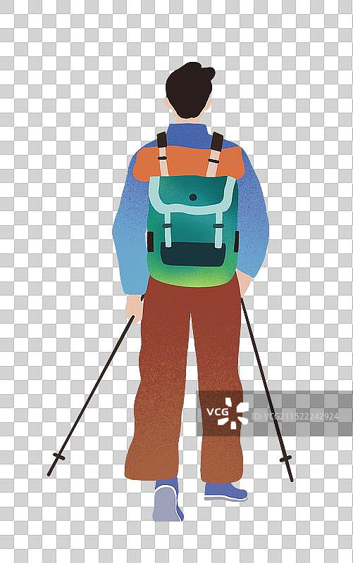 彩色 卡通 插画 登山 人背影 装备 户外 运动 男人 元素免扣图片素材