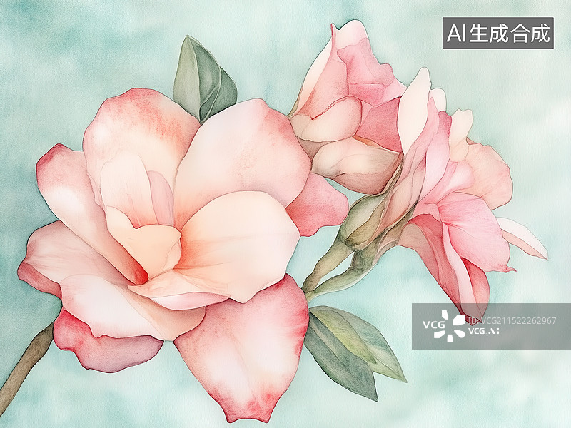 【AI数字艺术】水彩，沙漠玫瑰，花卉特写图片素材