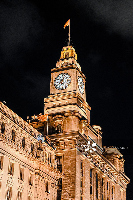 上海外滩海关大楼钟楼灯光夜景图片素材